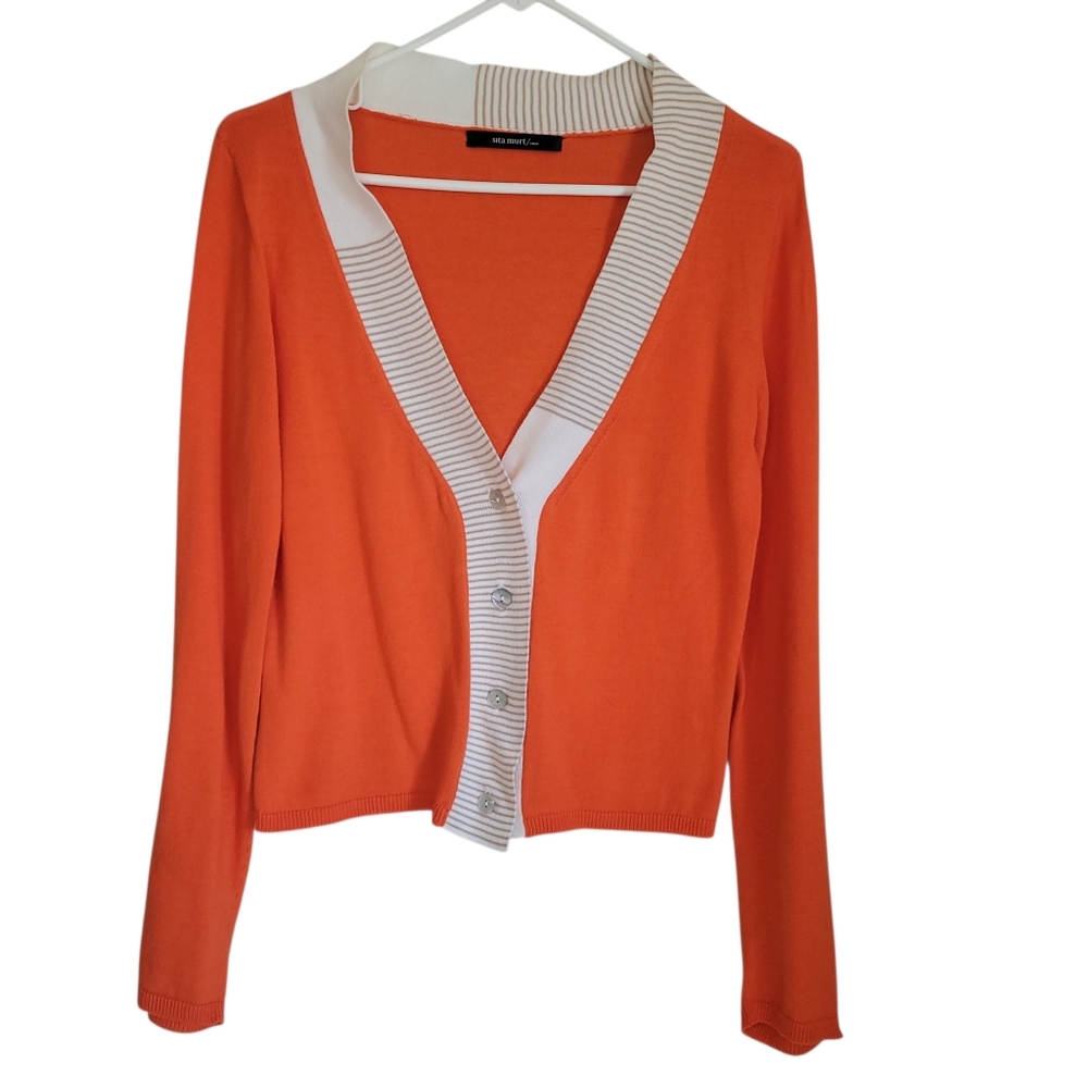 Sita Murt Cardigan Size 38 Orange Lightweight Knit Button Front Sweater